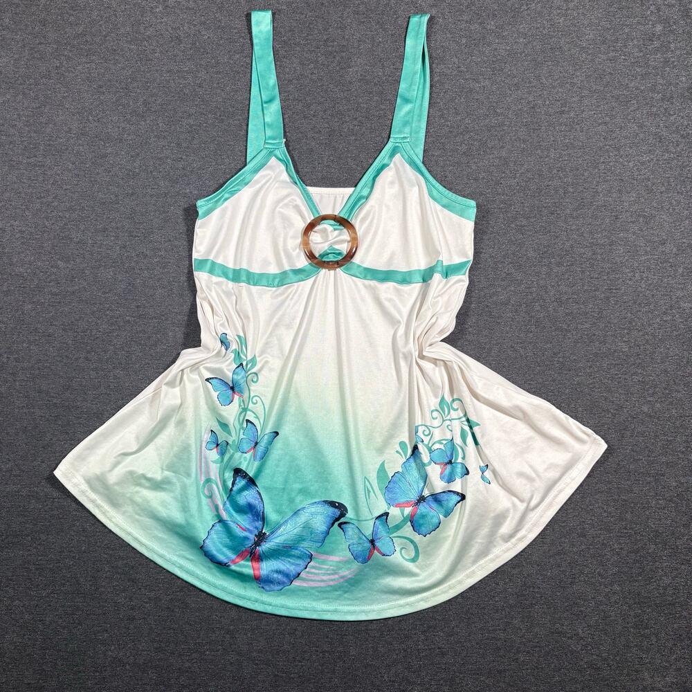 Y2K style O-Ring Butterfly Detail Babydoll Tank with Teal Details Womens Large